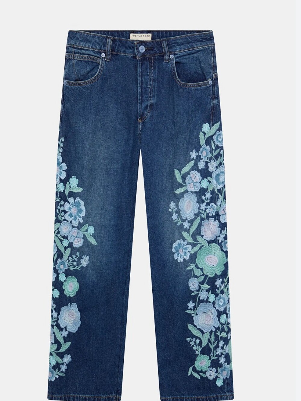 FREE PEOPLE X WE THE FREE WILLOW FLORAL EMBROIDERED JEAN, FORGET ME NOT- SIZE 27 - Picture 3 of 12